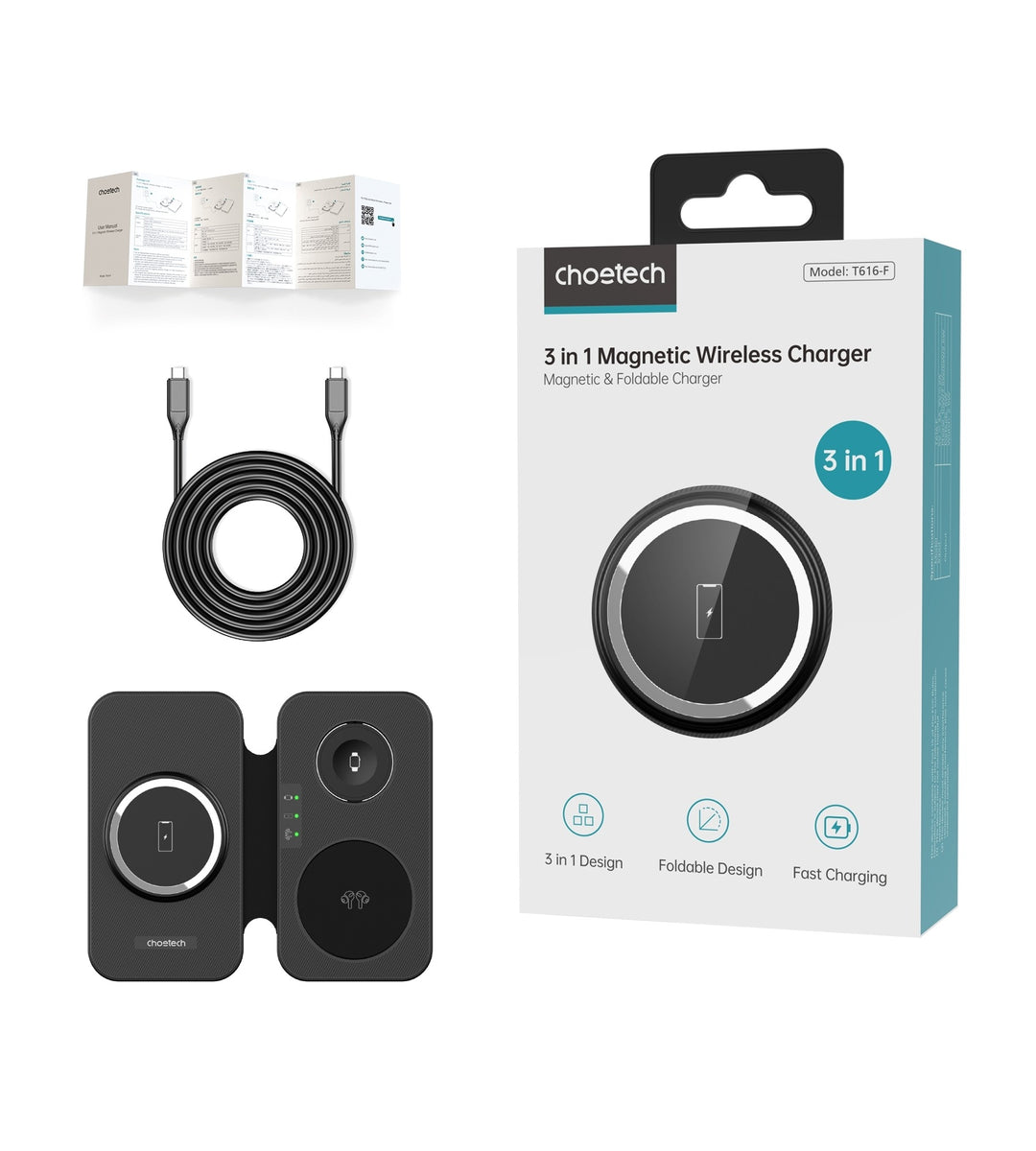 3-in-1 Magnetic Foldable Wireless Charger