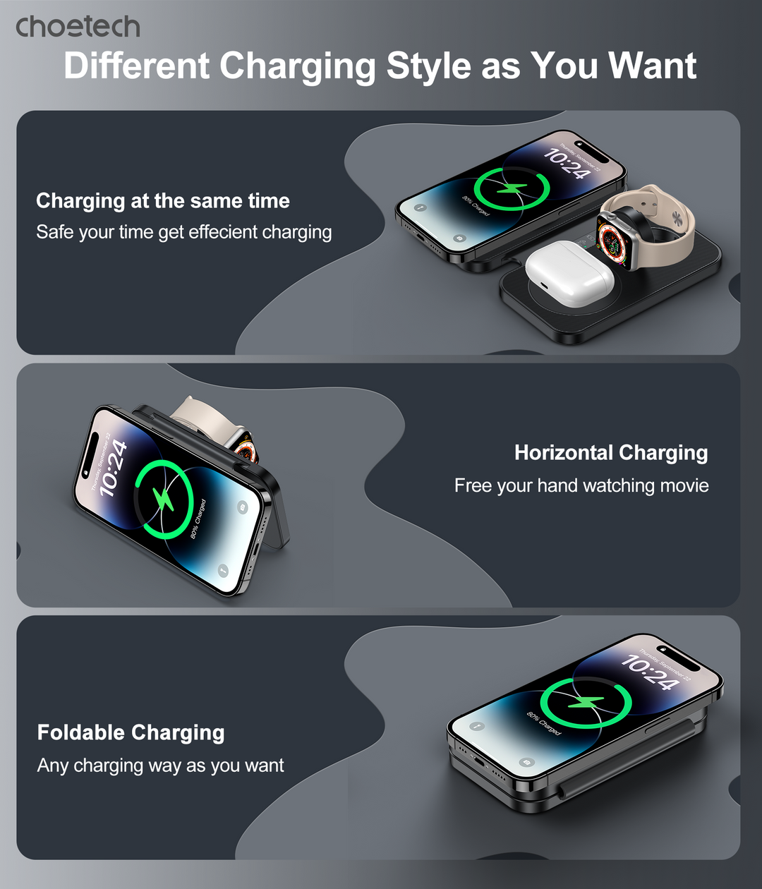 3-in-1 Magnetic Foldable Wireless Charger